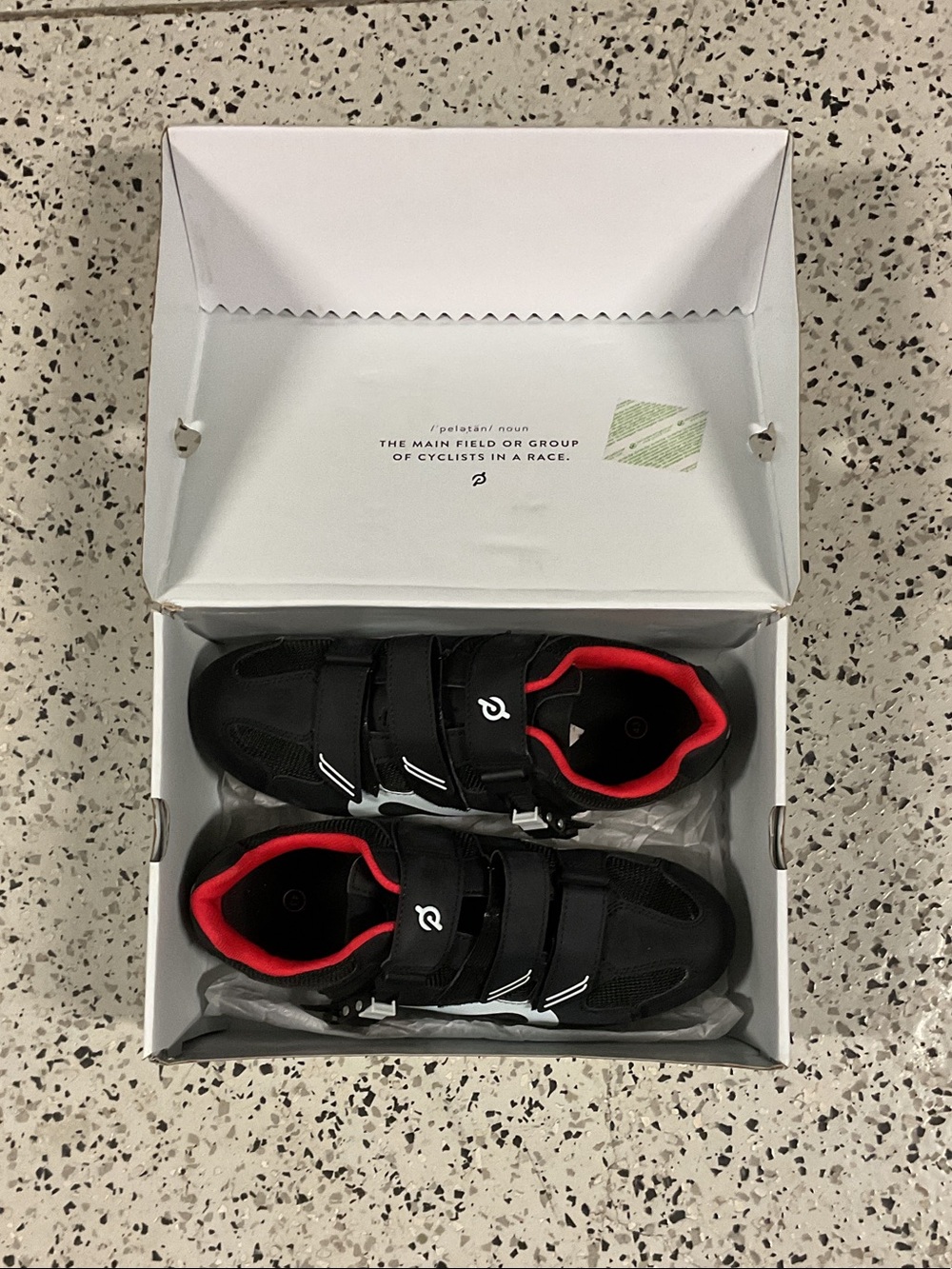 Peloton Black and Red Men's Cycling Shoes with Triple Strap Closure